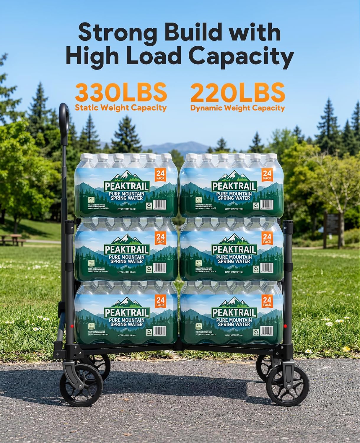 Collapsible Wagon with Wheels,120L Wagon Cart for Camping Groceries Beach | 220lbs Capacity Wagon Carts Foldablet,Smallest Folding Size,Lightweight Portable,Adjustable Handle,Transport long items